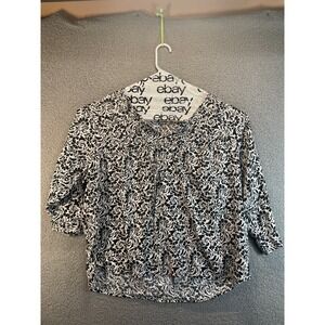 Anne Carson Women Black  and White Floral‎ Long Sleeve Blouse 1X Plus